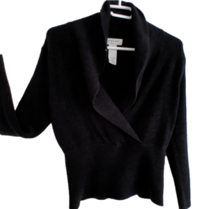 Paraphrase Petite Chenille BlK Knit Faux Wrap Pullover sweater
